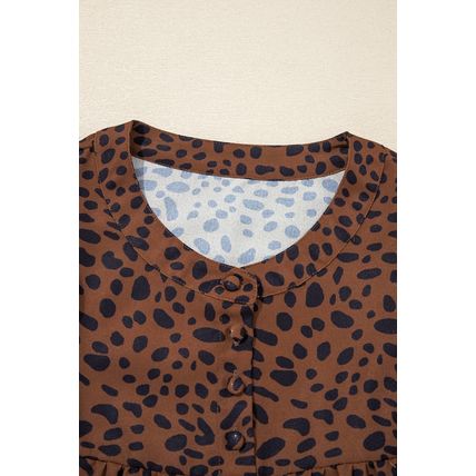 Brown Leopard Print Ruffled Puff Sleeve Blouse