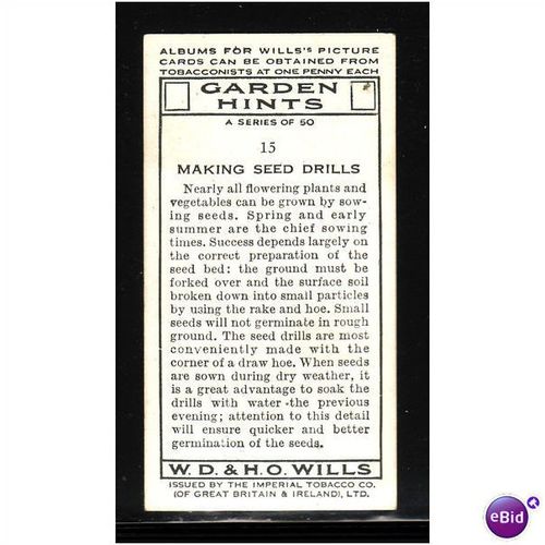 WILLS - 1938 GARDEN HINTS NO 15 MAKING SEED DRILLS Mint