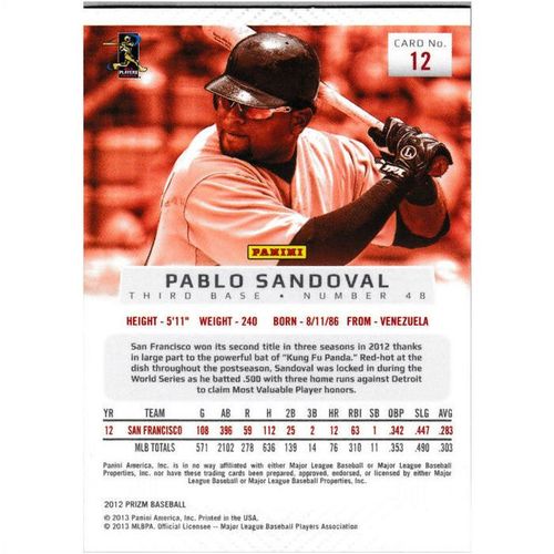 2012 Panini Prizm - #12 - Pablo Sandoval