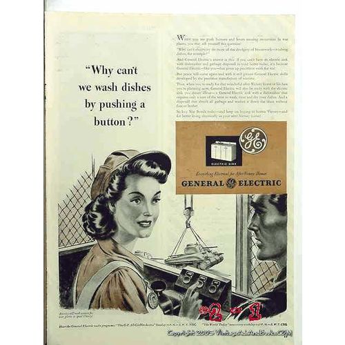GENERAL ELECTRIC 1943 WW2 WWII women plants dishwasher vintage ad