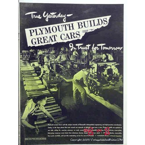 PLYMOUTH 1943 WW2 cannon tank Chrysler vintage ad