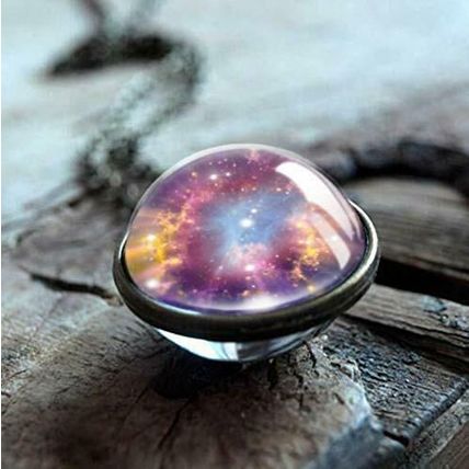 Curious Sparkling Galaxy Solar Planet Star Amber Necklace Pendant Chain as MIB