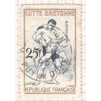 France 1958 - 25f brown/blue - wrestling - used