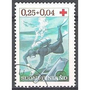 Finland 1966 Michel 610 O Cote (2013) 2.10 Euro Croix-Rouge plongeur Cachet rond