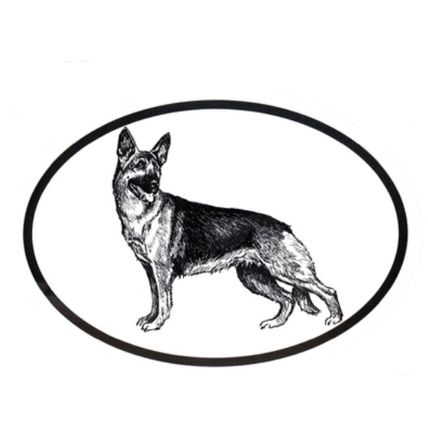 Dog Breed Oval Vinyl Car Decal Black & White Sticker - German Shepherd