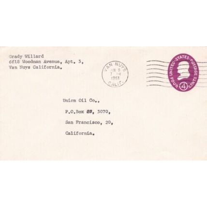 United States 1961 Van Nuys to San Francisco Cover Van Nuys cancel VGC