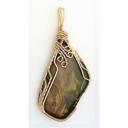 Amethyst Sage Agate Bronze Wire Wrap Gemstone Pendant 48