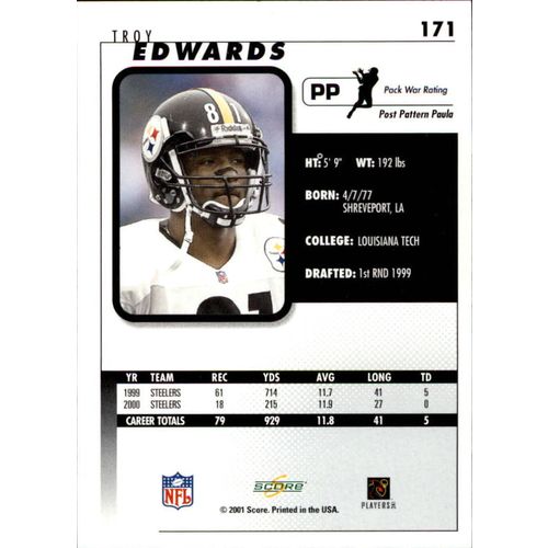 2001 Score Football Troy Edwards #171