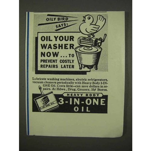 1942 3-in-one Oil Ad - Oil Your Washer Now