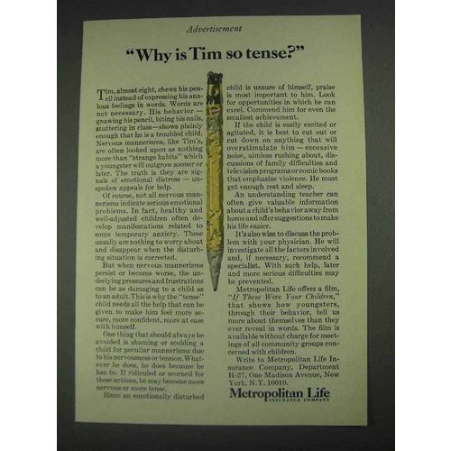 1967 Metropolitan Life Insurance Ad - Why Tim so Tense