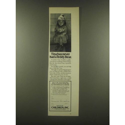 1985 Children, Inc. Ad - Tina Never Had a Teddy Bear