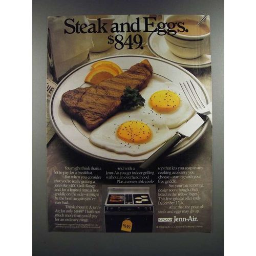 1986 Jenn-Air S100 Grill-Range Ad - Steak and Eggs. $849.