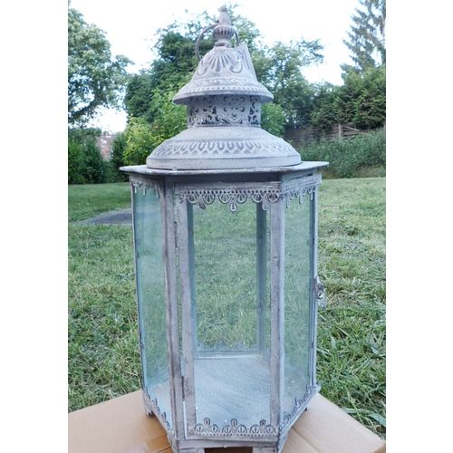 Laterne shabby,franz.Landhaus, H:53cm 6-eckig, Windlicht Gartendeko, antikfinish