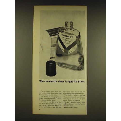 1962 Yardley Pre-Electric Shaving Lotion Ad - When an electric shave is right