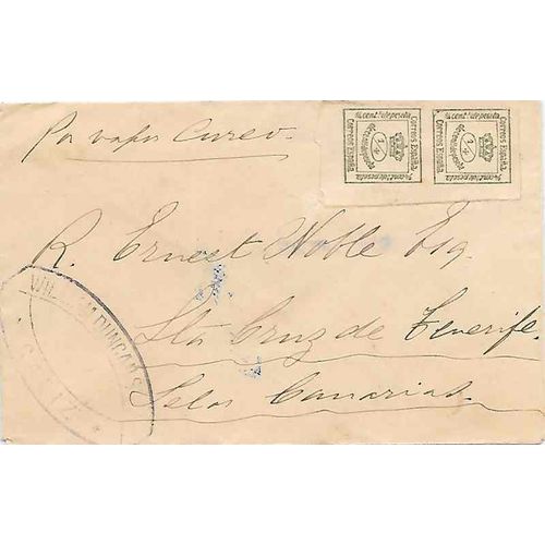 Spain #174 Pair 1872 Gadiz to Lelon Canarias, Spain