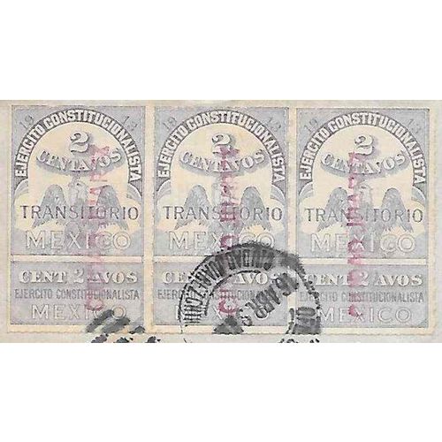 Mexico #348a Strip of 3, Rouletted Pair 1916 Chiguagua to Juarez