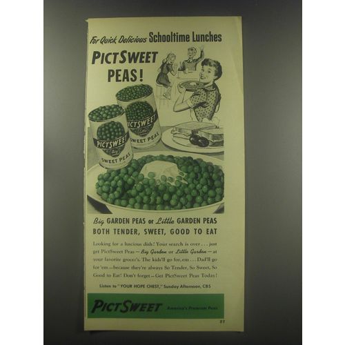 1946 PictSweet Peas Ad - For quick delicious schooltime lunches PictSweet Peas