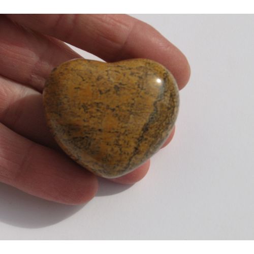 B Picture Jasper Puffed Heart Palm Stone Touch Gemstone Metaphysical Energy Work