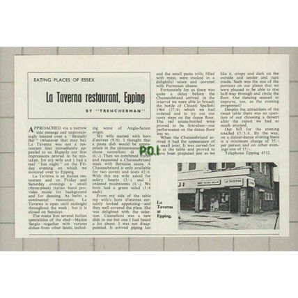 (5275) La Taverna Restaurant Epping Essex - 1969 Clip