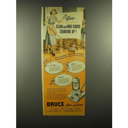 1949 Bruce Floor Cleaner Ad - Easy.. As one-two-three clean and wax floors