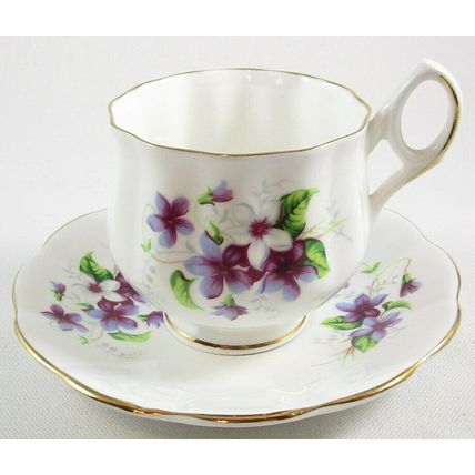 Vintage Royal Dover & Lefton Bone China Purple Floral Tea Cup & Saucer Set