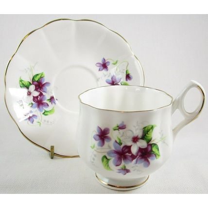 Vintage Royal Dover & Lefton Bone China Purple Floral Tea Cup & Saucer Set