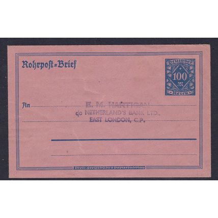GERMANY DEUTCHESREICH 100M (100MK) STATIONERY ENVELOPE POSTED TO LONDON UK