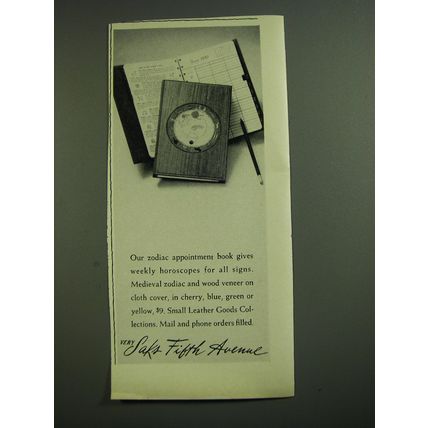 1969 Saks Fifth Avenue Zodiac Appointment Book Advertisement