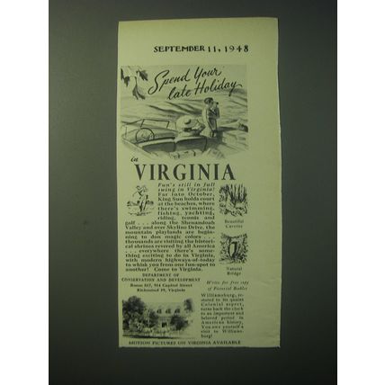 1948 Virginia Tourism Ad - Spend your late holiday in Virginia