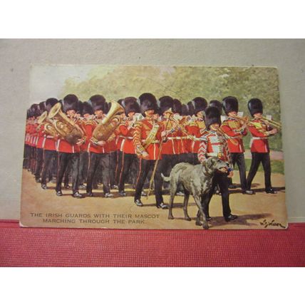 IRISH GUARDS IN THE PARK, London unused postcard vintage 1936 military /