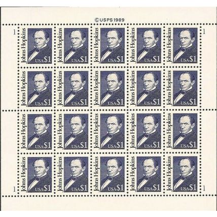 Johns Hopkins Sheet of Twenty 1.00 (One Dollar) Postage Stamps Scott 2194