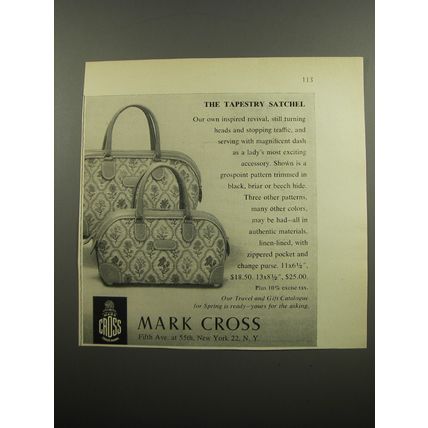 1955 Mark Cross Tapestry Satchel Advertisement