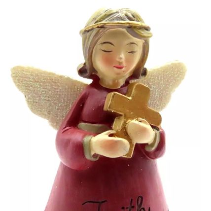 Faith Angel Figurine Holding a Gold Cross Ornament Christianity Jesus Home Decor