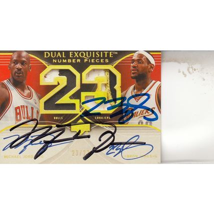 MICHAEL JORDAN & LeBRON JAMES DUAL EXQUISITE 2007 AUTOGRAPHED HOF BULLS & CAVS
