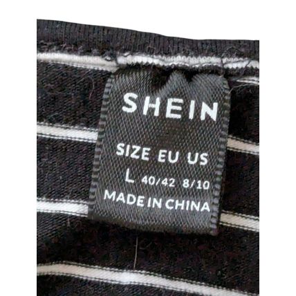 Shein Womens Romper Size Large Striped Black White Cotton Blend Stretch Waist