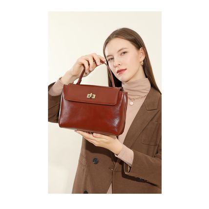 Genuine Leather Women Handbag and Shoulder Bag Brown