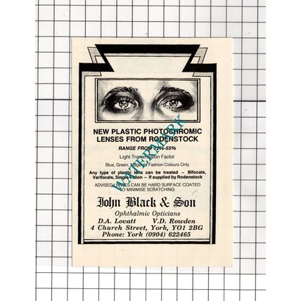 John Black & Son Opticians York Lovatt Rowden - 1989 Small Advert