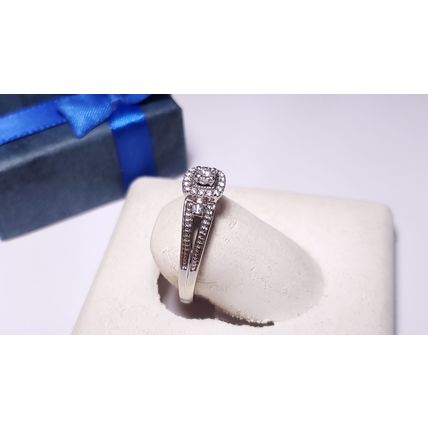 Estate .25ctw Natural Rd/Bg Diamond Halo split shank 10Kt WG Engagement Rg#22222