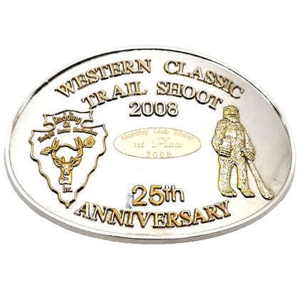2008 Western Classic Trail Shoot Club Belt Buckle 25th Anniversary 1st Place Vtg