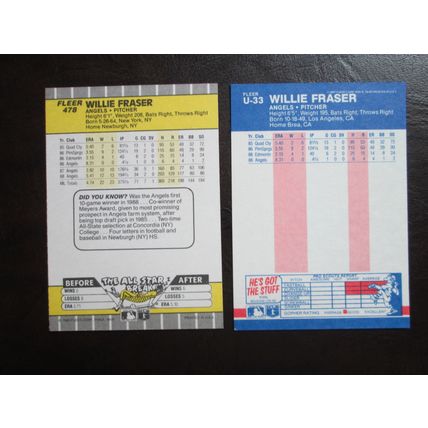 Two (2) Willie Fraser Baseball Cards - See Pictures and Description Below