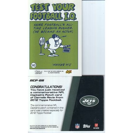 JOE NAMATH & DARRELLE REVIS COMMEMORATIVE PATCH AUTO 1996/12 NY JETS HOF CHAMPS