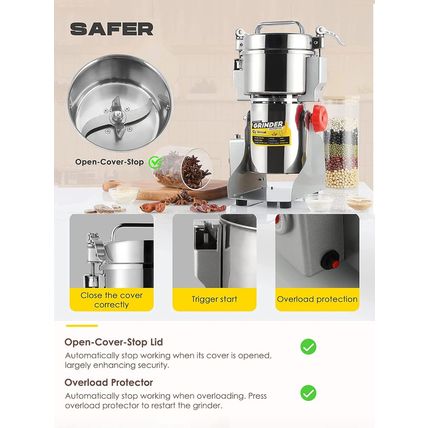 CGOLDENWALL 700G Electric Grain Grinder Mill Safety Upgraded 2400W High-Speed Sp