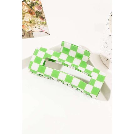 Light Green Checkered Print Hollow Out Hair Clip