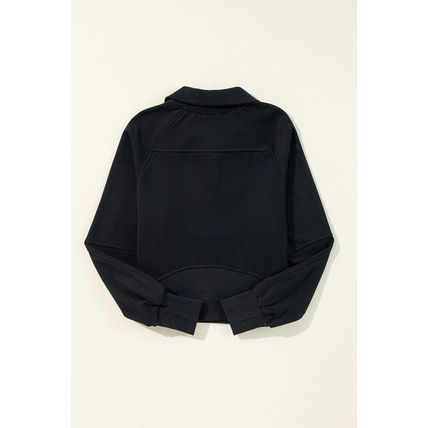 Black Quarter Zip Stand Neck Kangaroo Pocket Sweatshirt