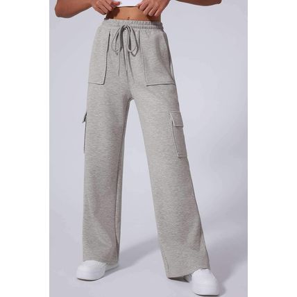 Light Grey Multi Pockets Lace-up High Waist Wide Leg Workout Pants