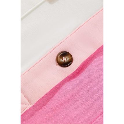 Bonbon Color Block Chest Pockets Half Button Plus Size Sweatshirt