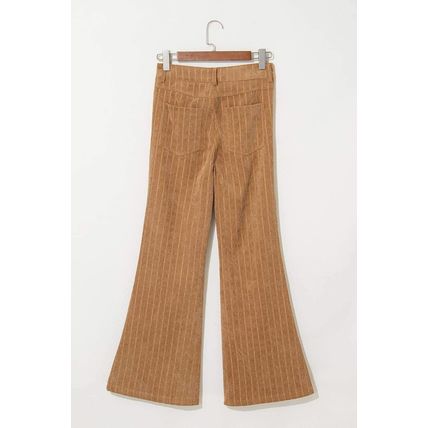 Grapefruit Orange Checkered Corduroy Flare High Waist Pants