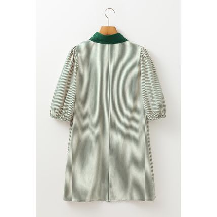 Green Patch Pockets Button Down Short Puff Sleeve Dress