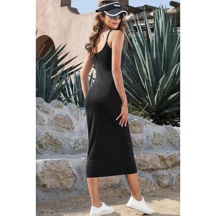 Black Spaghetti Straps Bodycon Midi Dress