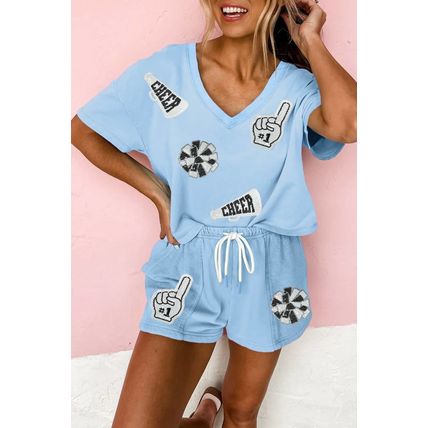 Myosotis Game Day No.1 Cheer Graphic V Neck Short Set